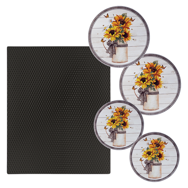 SM1720BL5136 5 Piece Set: 17 x 20-Inch Black Matte Counter Mat and 4-Pack Garden Harvest Burner Covers