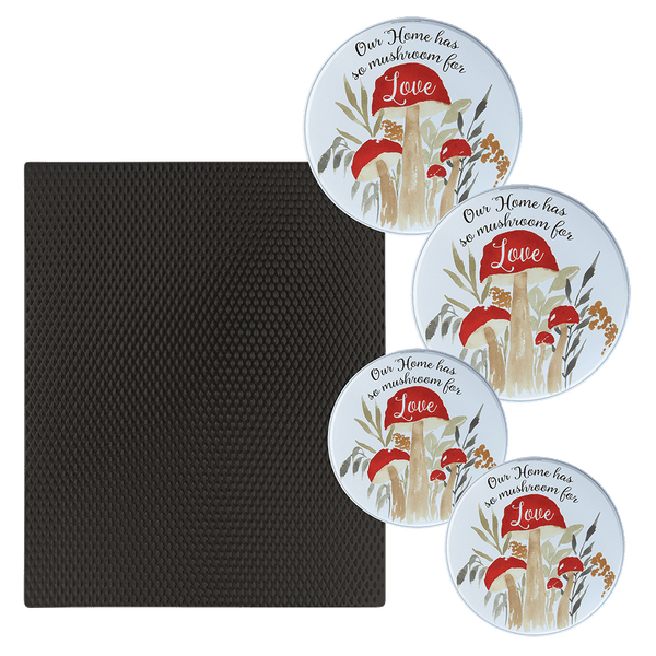 SM1720BL5137 5 Piece Set: One 17 x 20-Inch Black Matte Counter Mat and 4-Pack Mushroom Love Burner Covers