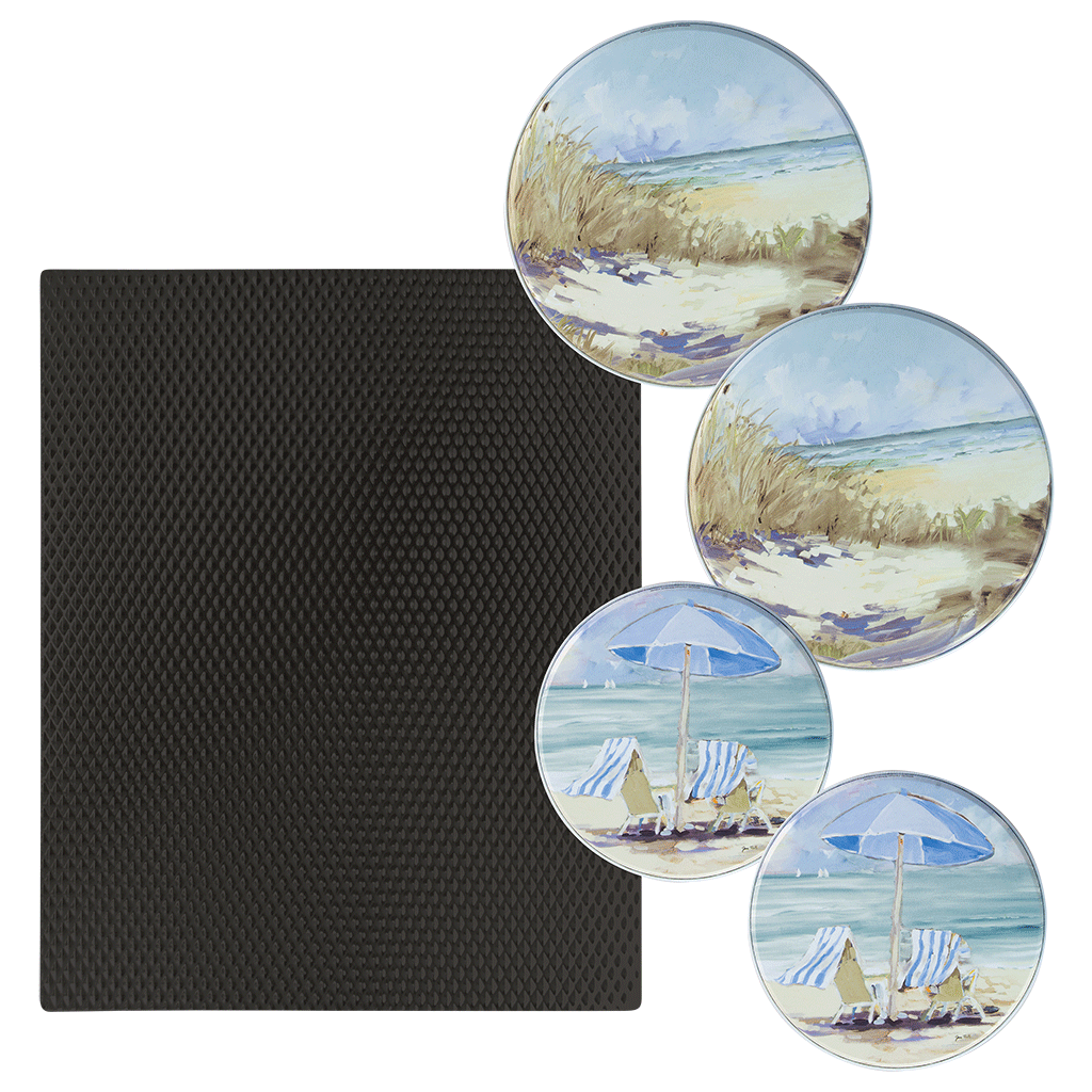 SM1720BL5138 5 Piece Set: 17 x 20-Inch Black Matte Counter Mat and 4-Pack Seaside Retreat Burner Covers