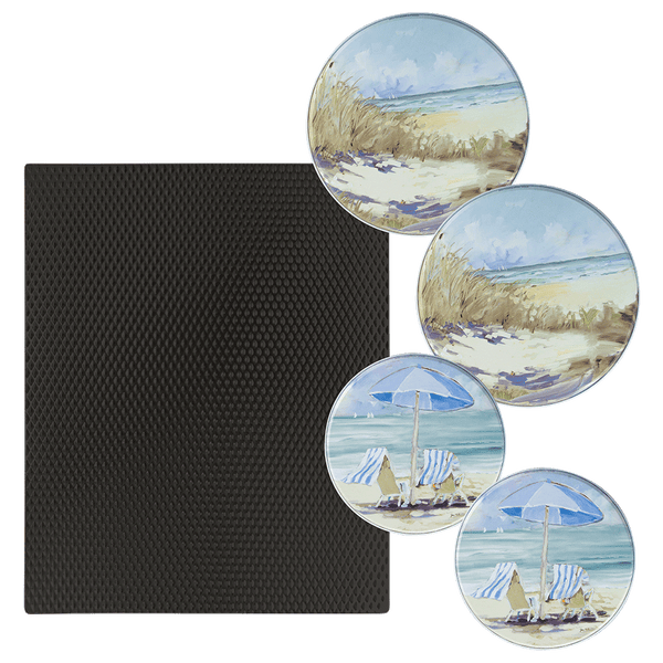 SM1720BL5138 5 Piece Set: 17 x 20-Inch Black Matte Counter Mat and 4-Pack Seaside Retreat Burner Covers