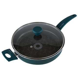 Taste of Home 4 quart saute pan with tempered glass lid on white background