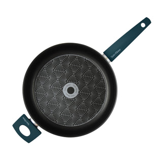overhead view of Taste of Home 4 quart saute pan without tempered glass lid on white background