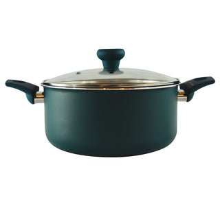 Taste of Home non-stick aluminum Dutch oven with a lid and two handles profile view