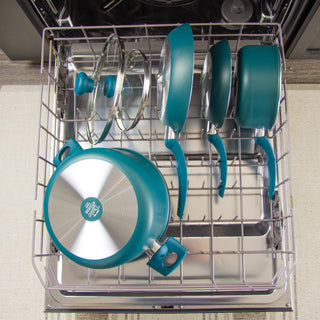 Taste of Home cookware and lids in a dishwasher 