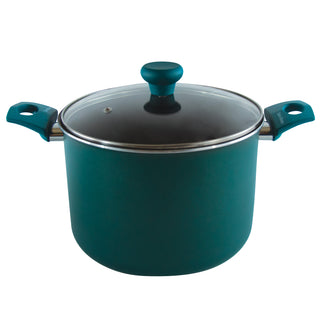 Sea Green Taste of Home 8-quart nonstick stock pot side view on white background