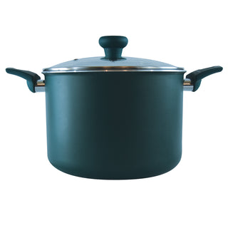 Sea Green Taste of Home 8-quart nonstick stock pot profile view on white background