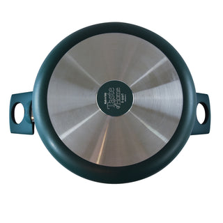 bottom of Sea Green Taste of Home 8-quart nonstick stock pot on white background