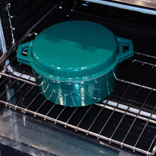 Taste of Home 7-Quart Enameled Cast Iron Dutch Oven with Grill Lid inside an oven