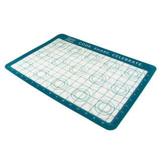 Half Sheet silicone baking mat with cookie and macaron guides as well as grids and rulers.