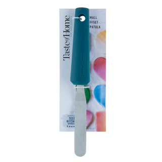 Sea Green small offset spatula with packaging on a white background
