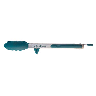 Taste of Home locking tongs with Sea Green handles and gripper heads on a white background