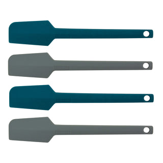 Set of four Taste of Home Mini silicone spatulas in Sea Green and Ash Gray on a white background