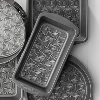 taste of home loaf pan overhead shot with other assorted bakeware behind