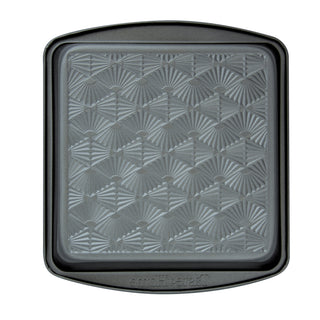 8-Inch Non-Stick Metal Square Baking Pan with geometric pattern on a white background