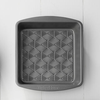 8-Inch Non-Stick Metal Square Baking Pan with geometric pattern on a white background