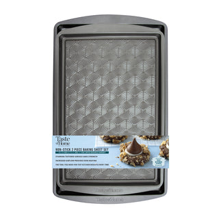 Taste of Home non-stick baking sheet set with packaging on a white background