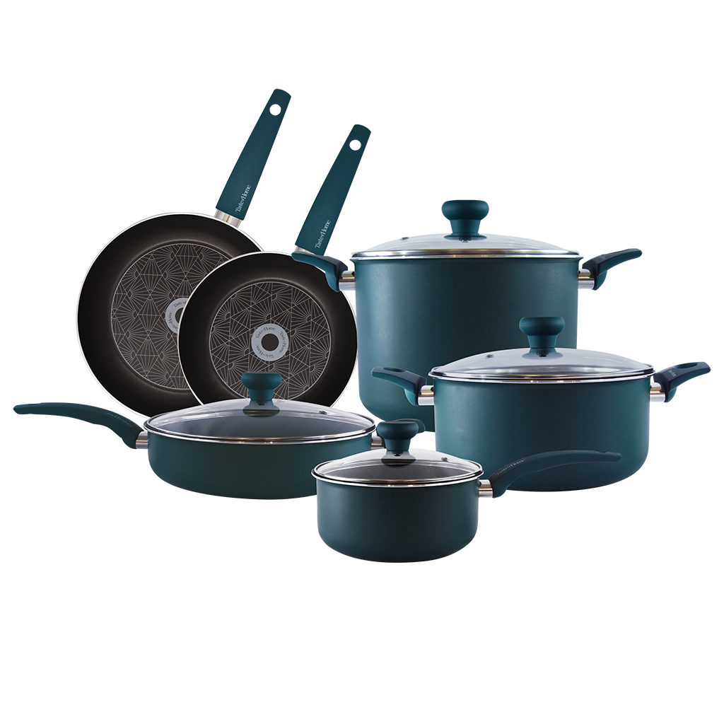 Choice 3-Piece Aluminum Non-Stick Fry Pan Set with Blue Silicone Handles -  8, 10, and 12 Frying Pans