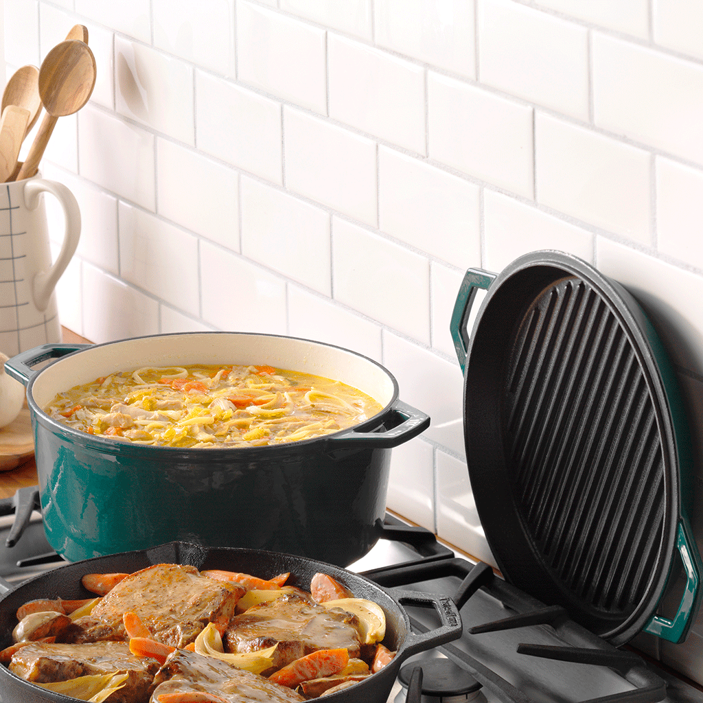 7-Qt Enameled Cast Iron Dutch Oven with Grill Lid