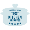 Light blue Taste of Home Test Kitchen Approved pot shaped logo 